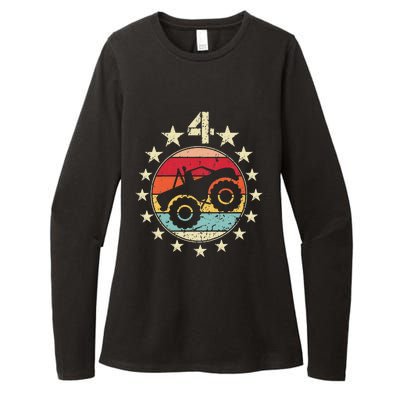 4th Birthday Monster Truck 4 Year Old Birthday Womens CVC Long Sleeve Shirt