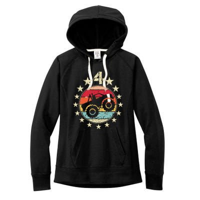 4th Birthday Monster Truck 4 Year Old Birthday Women's Fleece Hoodie