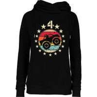 4th Birthday Monster Truck 4 Year Old Birthday Womens Funnel Neck Pullover Hood