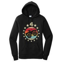 4th Birthday Monster Truck 4 Year Old Birthday Women's Pullover Hoodie