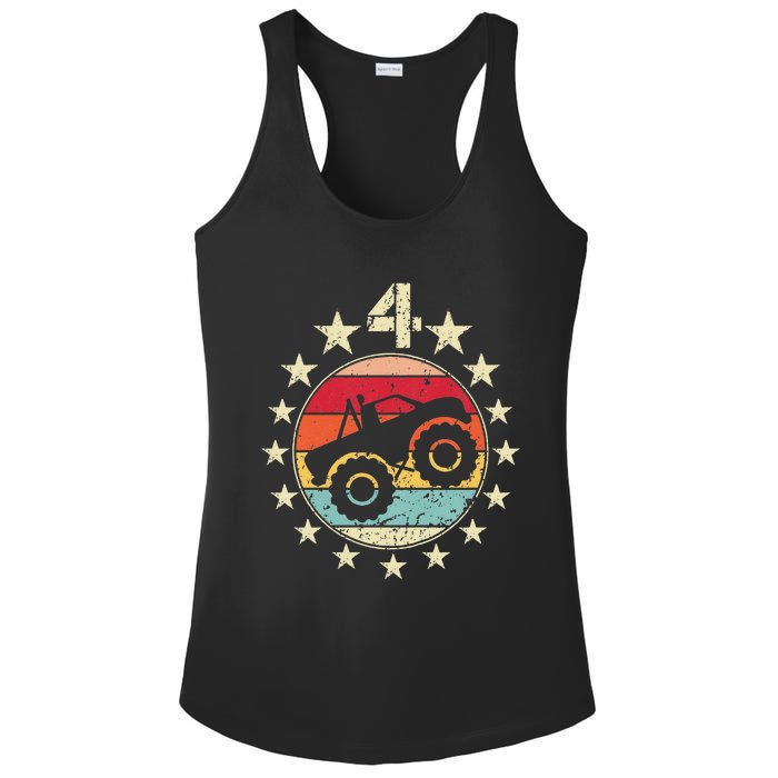 4th Birthday Monster Truck 4 Year Old Birthday Ladies PosiCharge Competitor Racerback Tank