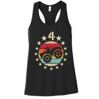 4th Birthday Monster Truck 4 Year Old Birthday Women's Racerback Tank