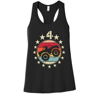 4th Birthday Monster Truck 4 Year Old Birthday Women's Racerback Tank