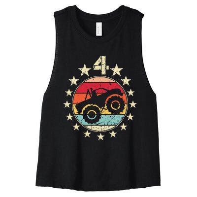 4th Birthday Monster Truck 4 Year Old Birthday Women's Racerback Cropped Tank