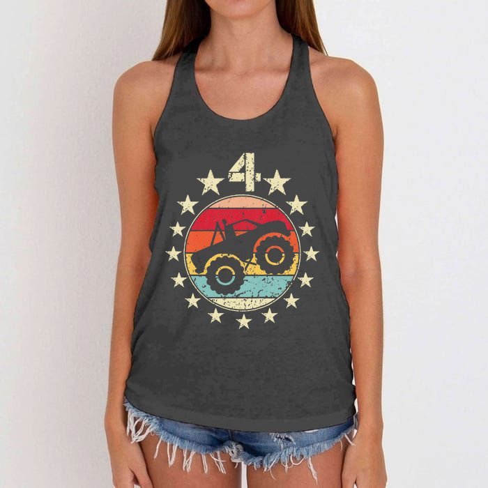 4th Birthday Monster Truck 4 Year Old Birthday Women's Knotted Racerback Tank