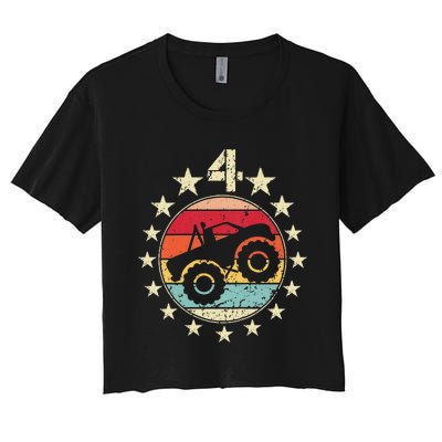 4th Birthday Monster Truck 4 Year Old Birthday Women's Crop Top Tee