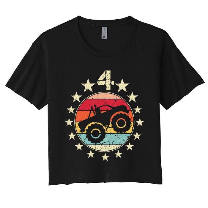 4th Birthday Monster Truck 4 Year Old Birthday Women's Crop Top Tee