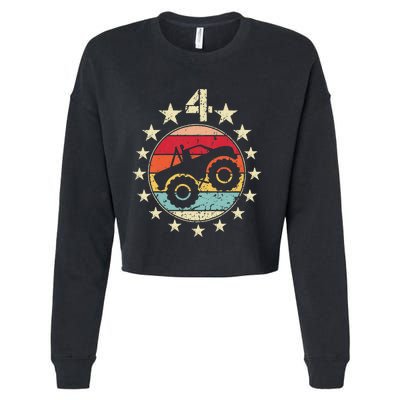 4th Birthday Monster Truck 4 Year Old Birthday Cropped Pullover Crew