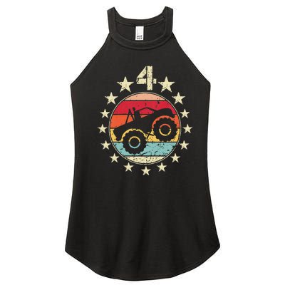 4th Birthday Monster Truck 4 Year Old Birthday Women's Perfect Tri Rocker Tank