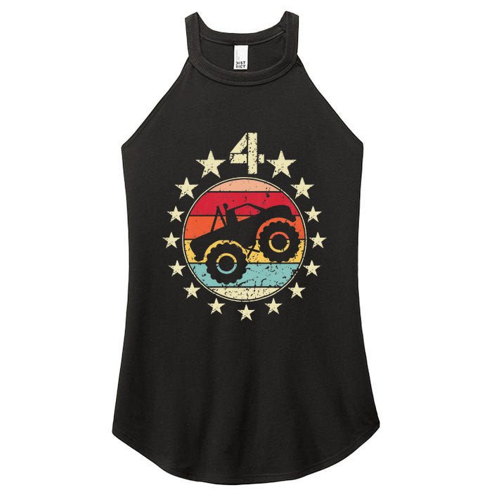 4th Birthday Monster Truck 4 Year Old Birthday Women's Perfect Tri Rocker Tank