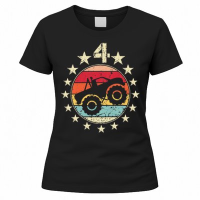 4th Birthday Monster Truck 4 Year Old Birthday Women's T-Shirt