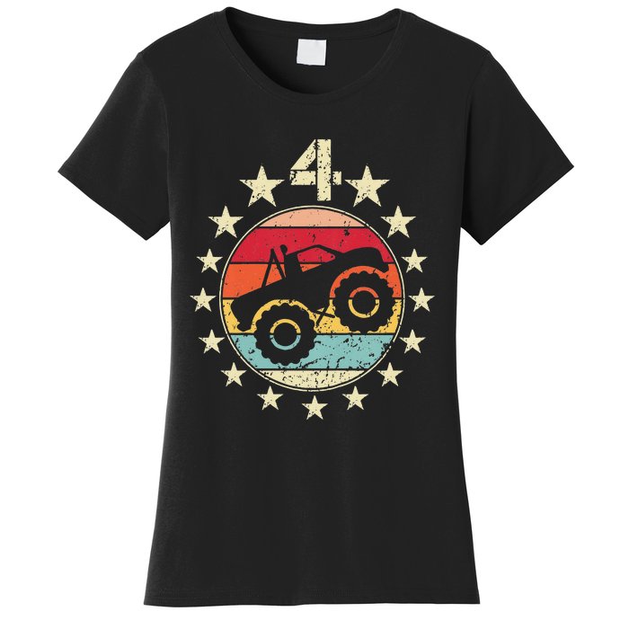 4th Birthday Monster Truck 4 Year Old Birthday Women's T-Shirt