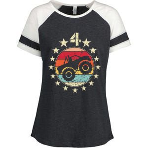 4th Birthday Monster Truck 4 Year Old Birthday Enza Ladies Jersey Colorblock Tee