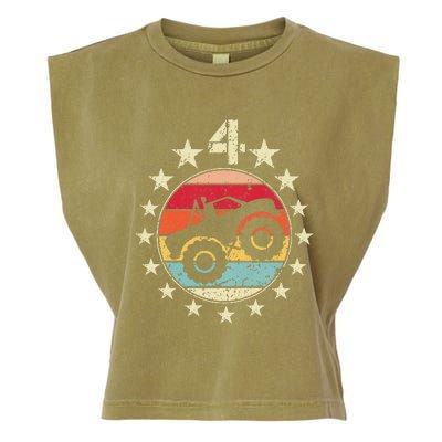 4th Birthday Monster Truck 4 Year Old Birthday Garment-Dyed Women's Muscle Tee