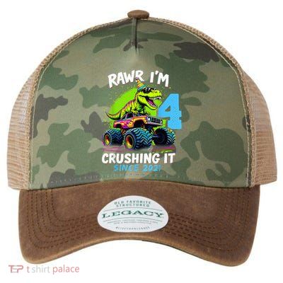 4th Birthday Monster Truck Dinosaur Party Boy Rawr Im 4 Legacy Tie Dye Trucker Hat