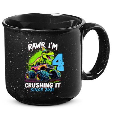 4th Birthday Monster Truck Dinosaur Party Boy Rawr Im 4 15oz Campfire Ceramic Mug