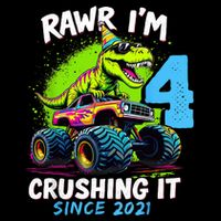 4th Birthday Monster Truck Dinosaur Party Boy Rawr Im 4 16 in Basic Backpack