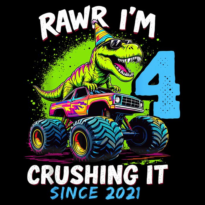 4th Birthday Monster Truck Dinosaur Party Boy Rawr Im 4 16 in Basic Backpack