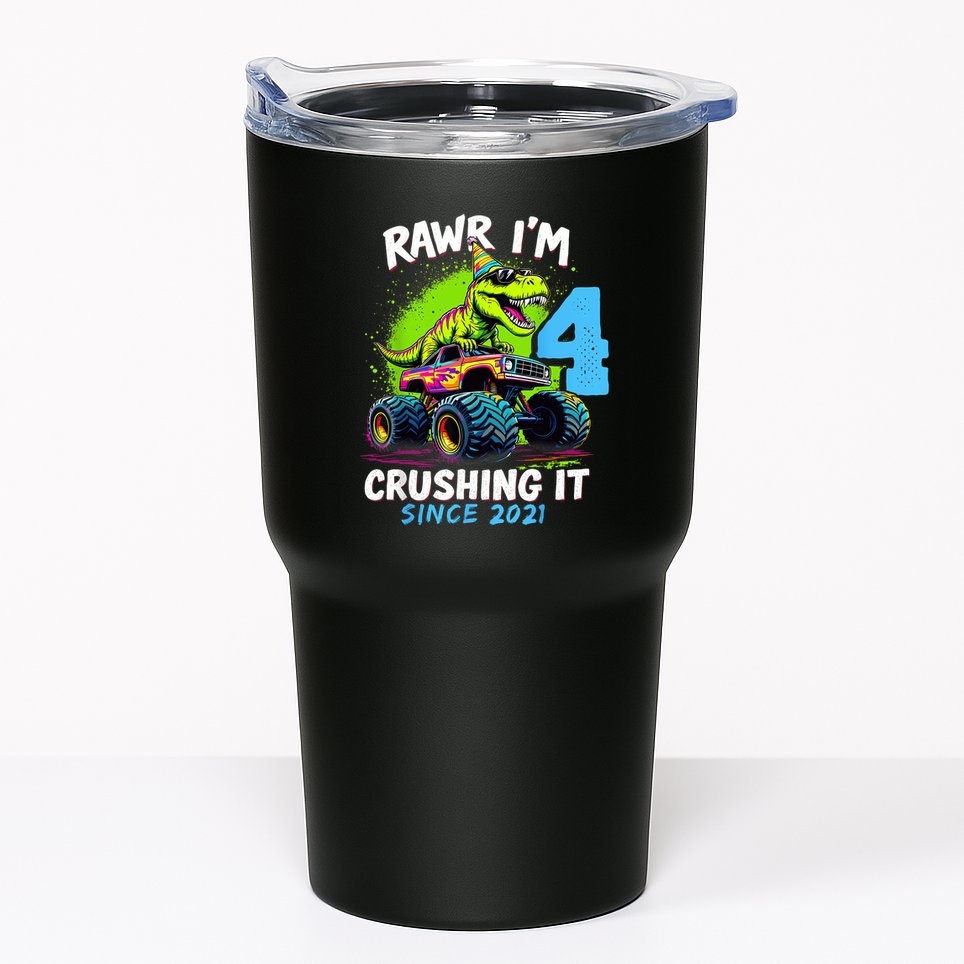 4th Birthday Monster Truck Dinosaur Party Boy Rawr Im 4 Tumbler