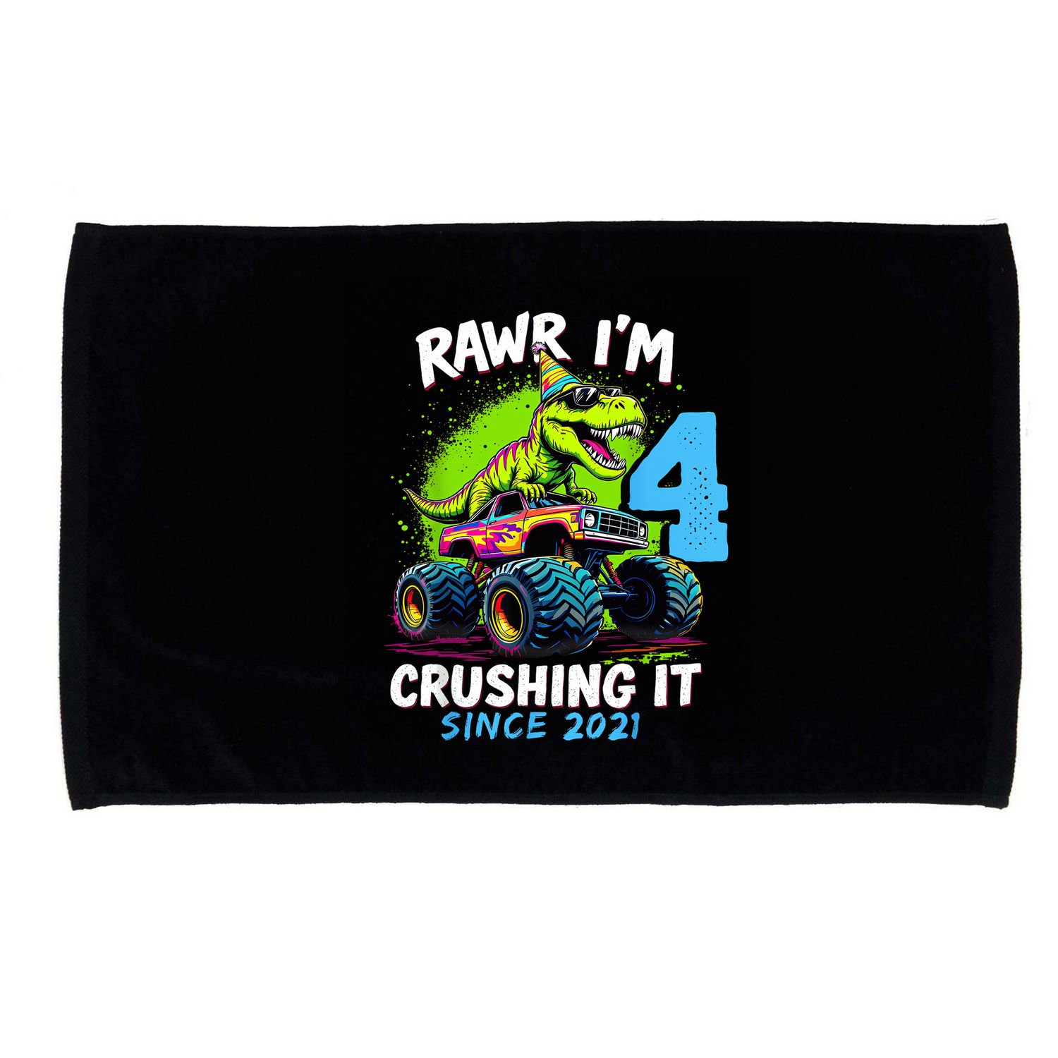 4th Birthday Monster Truck Dinosaur Party Boy Rawr Im 4 Microfiber Hand Towel