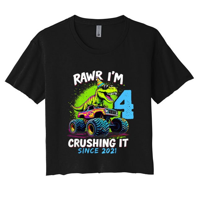 4th Birthday Monster Truck Dinosaur Party Boy Rawr Im 4 Crop Top