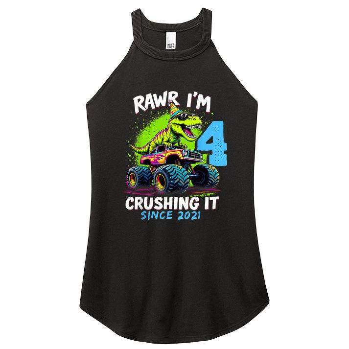 4th Birthday Monster Truck Dinosaur Party Boy Rawr Im 4 Women's Perfect Tri Rocker Tank