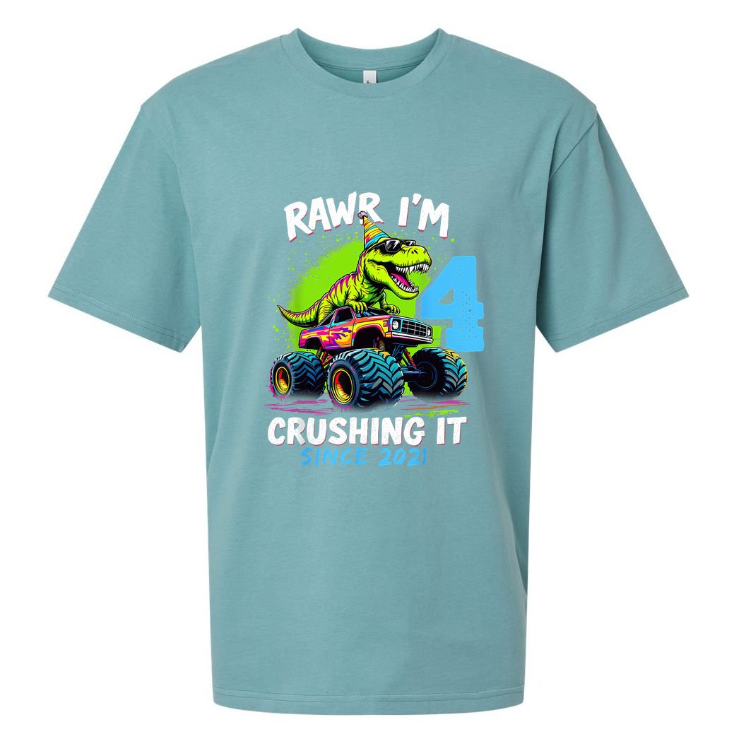 4th Birthday Monster Truck Dinosaur Party Boy Rawr Im 4 Sueded Cloud Jersey T-Shirt