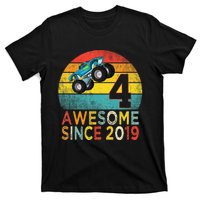 4th Birthday Monster Truck Lover 4 Years Old Vintage Retro T-Shirt