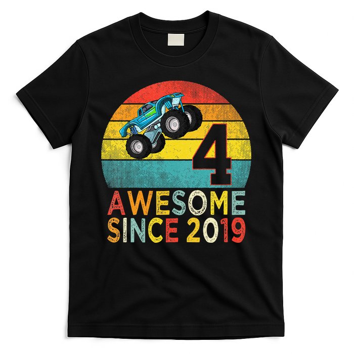 4th Birthday Monster Truck Lover 4 Years Old Vintage Retro T-Shirt