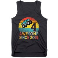 4th Birthday Monster Truck Lover 4 Years Old Vintage Retro Tank Top