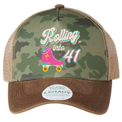41st Birthday Roller Skates Rolling Into 41 Years Old Bday Legacy Tie Dye Trucker Hat