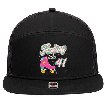 41st Birthday Roller Skates Rolling Into 41 Years Old Bday 7 Panel Mesh Trucker Snapback Hat