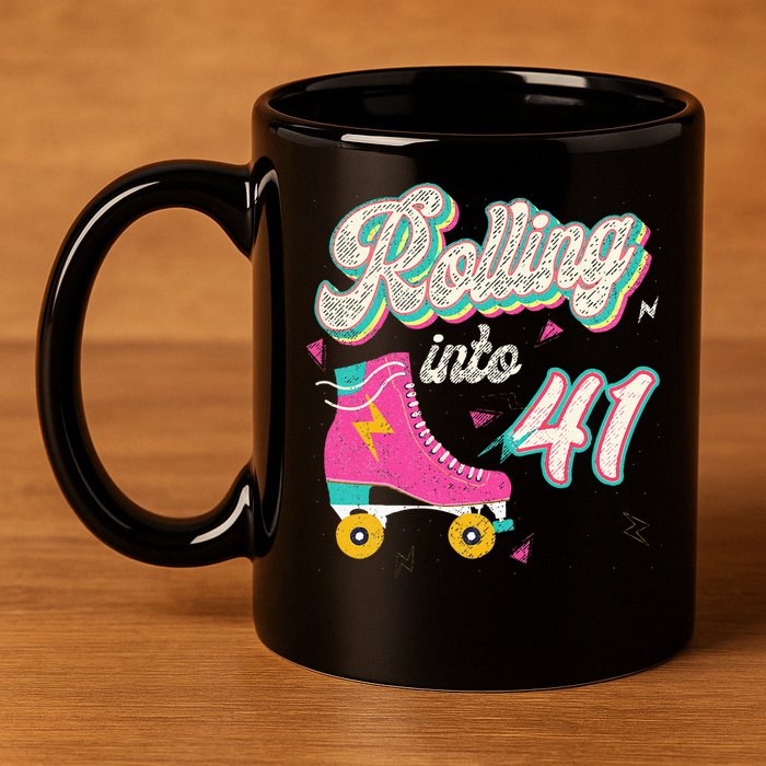 41st Birthday Roller Skates Rolling Into 41 Years Old Bday 11oz C Handle Ceramic Mug
