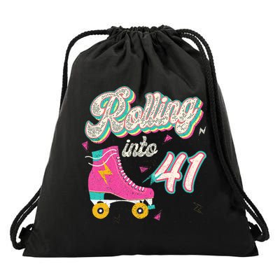 41st Birthday Roller Skates Rolling Into 41 Years Old Bday Drawstring Bag