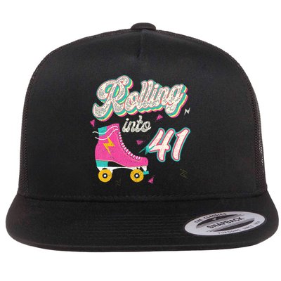 41st Birthday Roller Skates Rolling Into 41 Years Old Bday Flatbill Hat