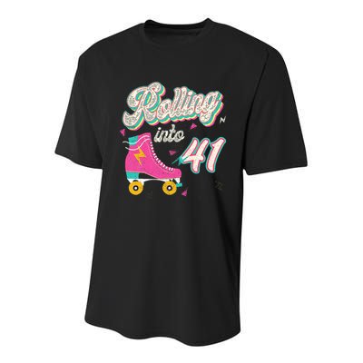 41st Birthday Roller Skates Rolling Into 41 Years Old Bday Youth Performance Sprint T-Shirt