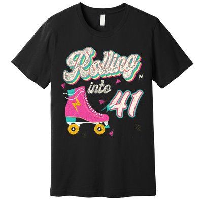 41st Birthday Roller Skates Rolling Into 41 Years Old Bday Premium T-Shirt