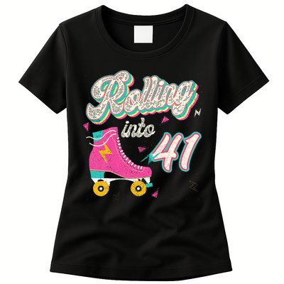 41st Birthday Roller Skates Rolling Into 41 Years Old Bday Womens T-Shirt