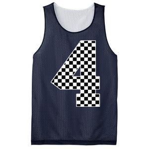 4th Birthday Race Car Four 4 Year Old Checkered Flag Mesh Reversible Basketball Jersey Tank