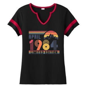 40th Birthday Retro April 1984 Birthday Ladies Halftime Notch Neck Tee