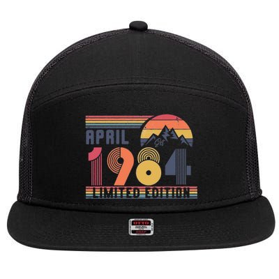 40th Birthday Retro April 1984 Birthday 7 Panel Mesh Trucker Snapback Hat