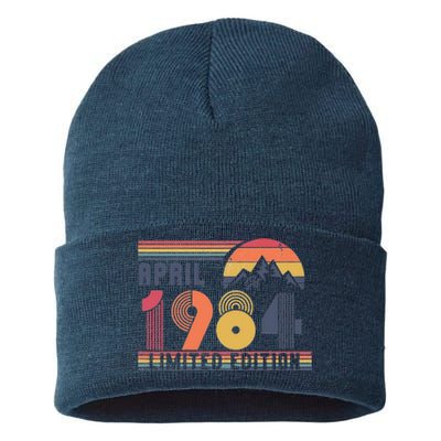 40th Birthday Retro April 1984 Birthday Sustainable Knit Beanie