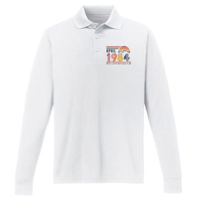 40th Birthday Retro April 1984 Birthday Performance Long Sleeve Polo