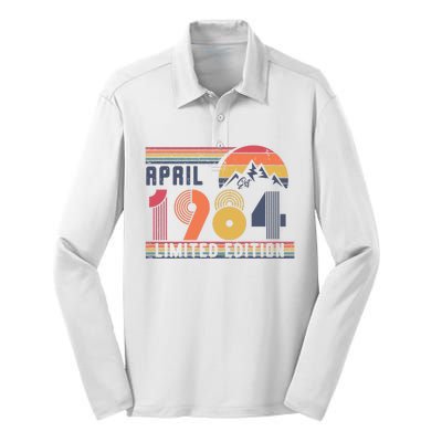 40th Birthday Retro April 1984 Birthday Silk Touch Performance Long Sleeve Polo