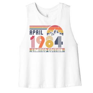 40th Birthday Retro April 1984 Birthday Women's Racerback Cropped Tank