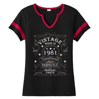 43th Birthday Retro Limited Edition Man Woman Vintage 1981 Ladies Halftime Notch Neck Tee