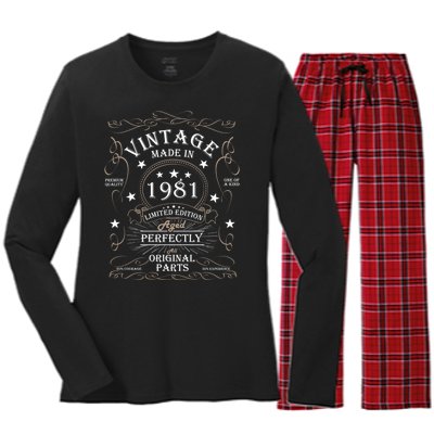 43th Birthday Retro Limited Edition Man Woman Vintage 1981 Women's Long Sleeve Flannel Pajama Set 