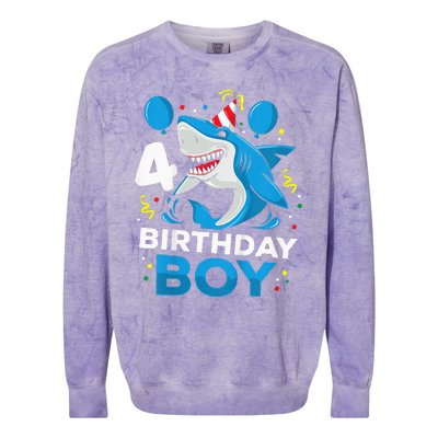 4th Birthday Shark Ocean Theme Party 4 Years Old Colorblast Crewneck Sweatshirt