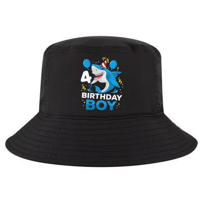 4th Birthday Shark Ocean Theme Party 4 Years Old Cool Comfort Performance Bucket Hat
