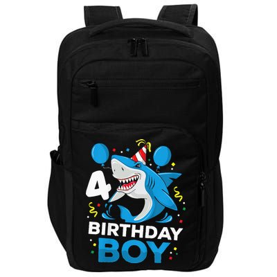 4th Birthday Shark Ocean Theme Party 4 Years Old Impact Tech Backpack